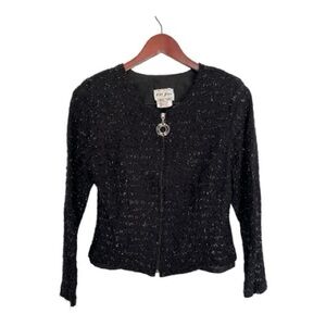 Vintage Ell Jay Black Textured Zip-Up Evening Jacket Size 10